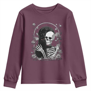 Funny Full Moon Horror Art Youth Sweatshirt Skeleton Hug Maine Coon Cat TS12 Maroon Print Your Wear