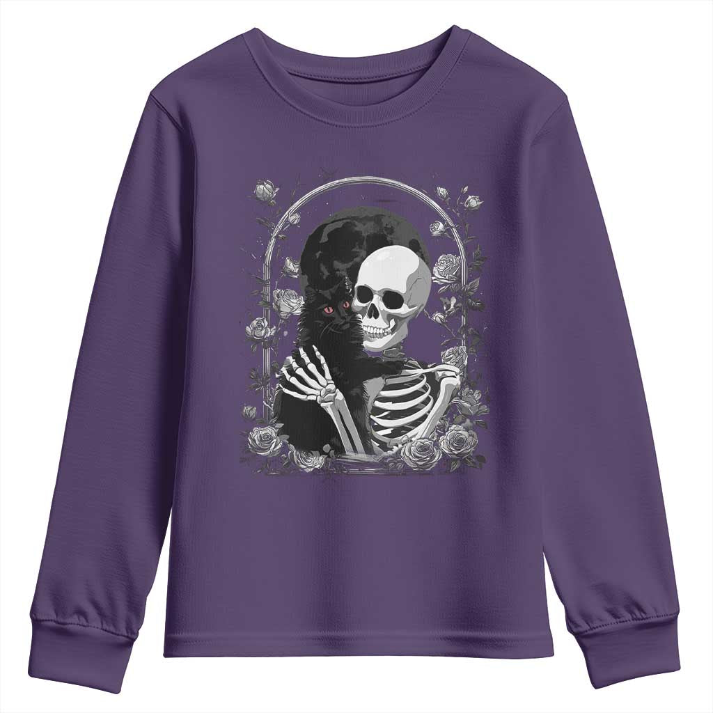 Funny Full Moon Horror Art Youth Sweatshirt Skeleton Hug Maine Coon Cat TS12 Purple Print Your Wear