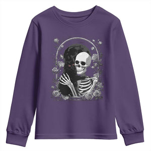 Funny Full Moon Horror Art Youth Sweatshirt Skeleton Hug Maine Coon Cat TS12 Purple Print Your Wear