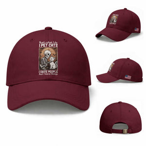 Funny Skeleton Cat Baseball Cap Thats What I Do I Pet Cats I Hate People And I Know Things TS12 Baseball Cap Universal Fit Maroon Print Your Wear