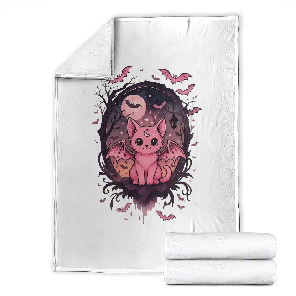 Cute Pastel Goth Bat Cat Throw Blanket Funny Gothic Halloween Art TS12 White Print Your Wear