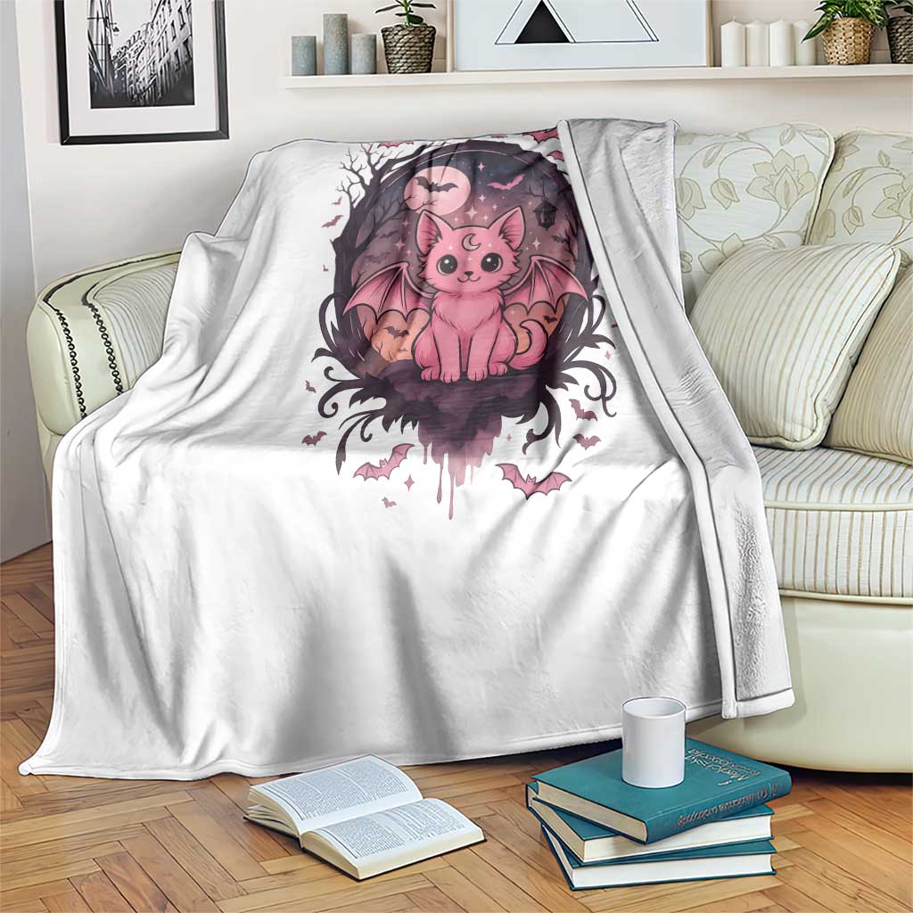 Cute Pastel Goth Bat Cat Throw Blanket Funny Gothic Halloween Art TS12 Print Your Wear