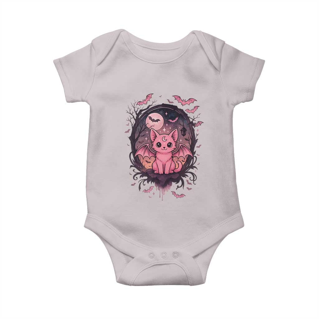 Cute Pastel Goth Bat Cat Baby Onesie Funny Gothic Halloween Art TS12 Ice Gray Print Your Wear