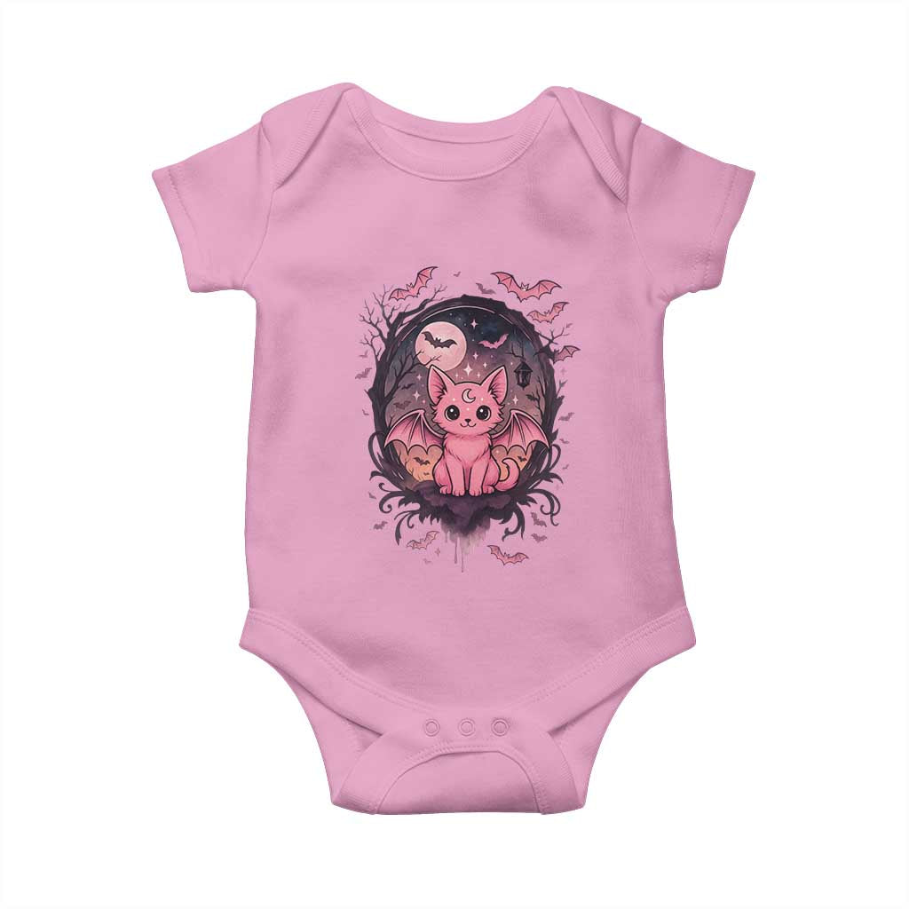 Cute Pastel Goth Bat Cat Baby Onesie Funny Gothic Halloween Art TS12 Light Pink Print Your Wear