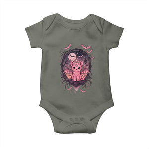 Cute Pastel Goth Bat Cat Baby Onesie Funny Gothic Halloween Art TS12 Military Green Print Your Wear