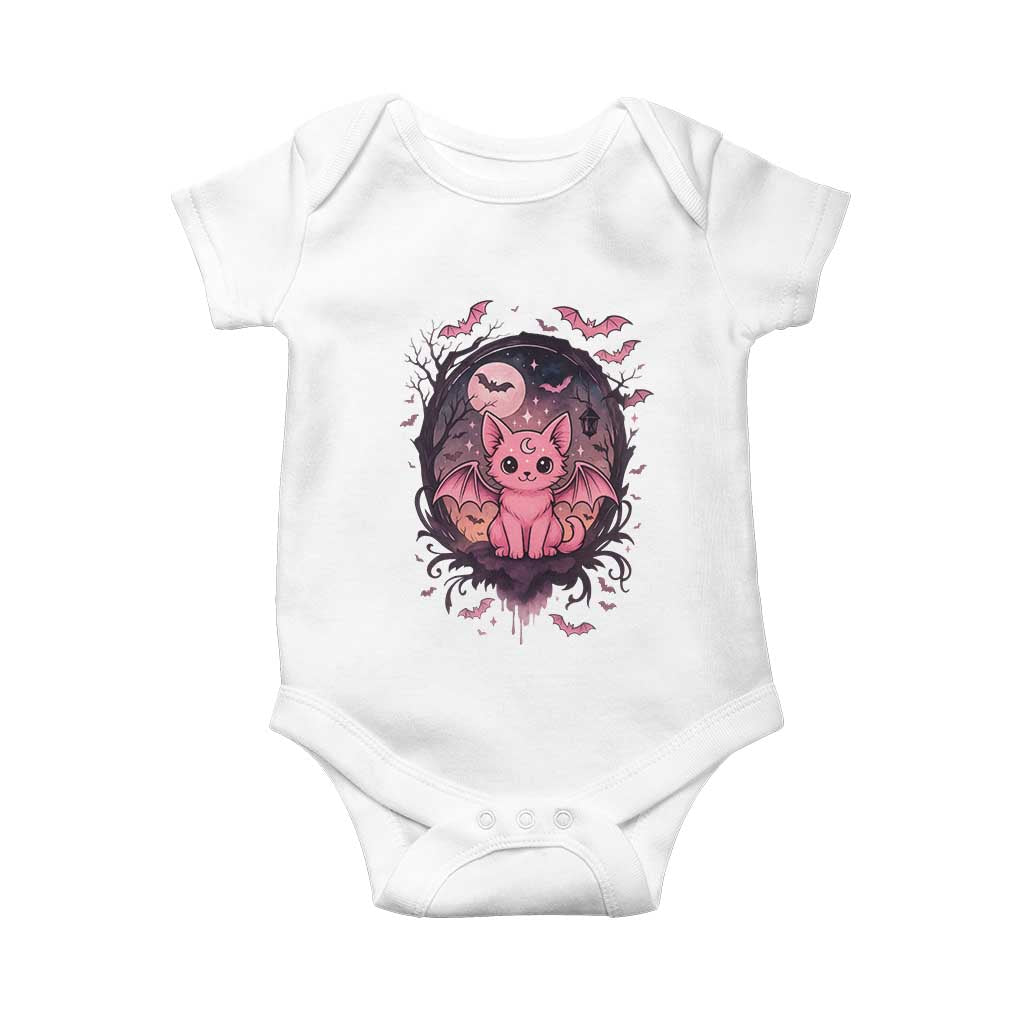 Cute Pastel Goth Bat Cat Baby Onesie Funny Gothic Halloween Art TS12 White Print Your Wear