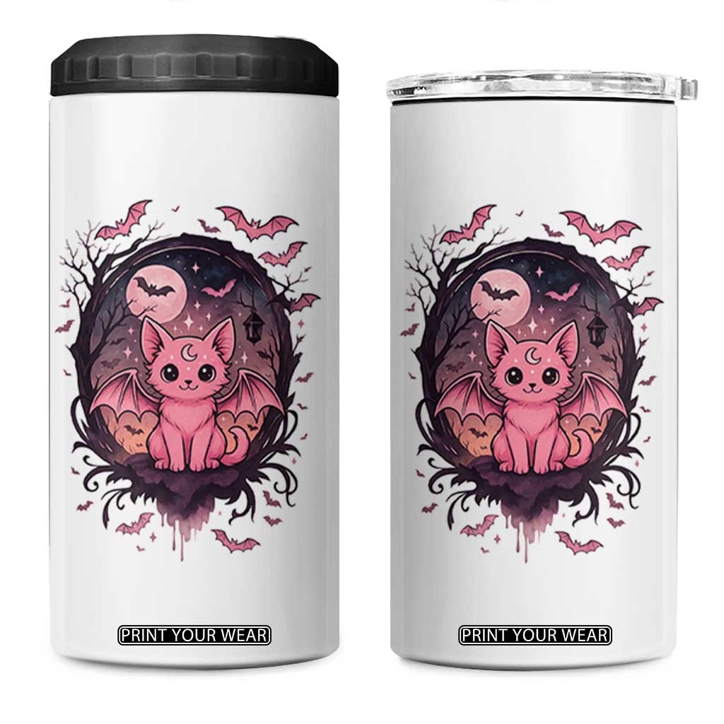 Cute Pastel Goth Bat Cat 4 in 1 Can Cooler Tumbler Funny Gothic Halloween Art TS12 One Size: 16 oz White Print Your Wear