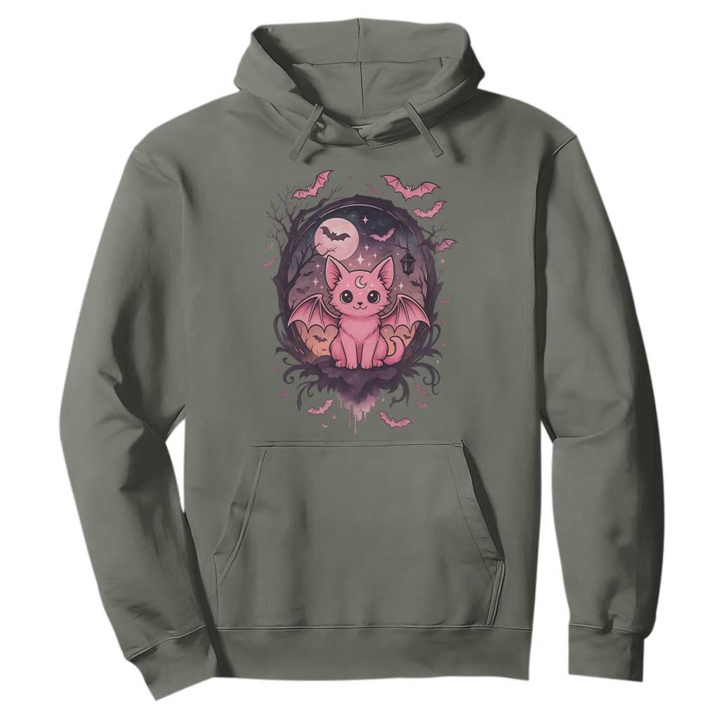 Cute Pastel Goth Bat Cat Hoodie Funny Gothic Halloween Art TS12 Military Green Print Your Wear
