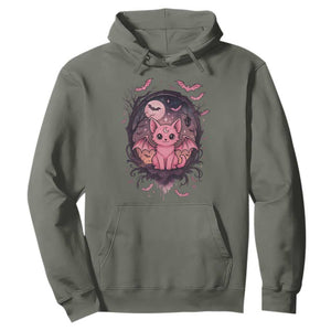 Cute Pastel Goth Bat Cat Hoodie Funny Gothic Halloween Art TS12 Military Green Print Your Wear