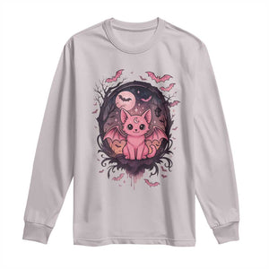 Cute Pastel Goth Bat Cat Long Sleeve Shirt Funny Gothic Halloween Art TS12 Ice Gray Print Your Wear