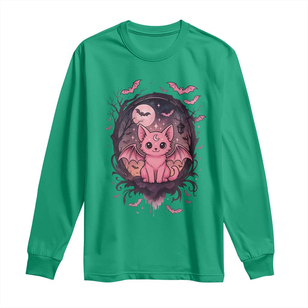 Cute Pastel Goth Bat Cat Long Sleeve Shirt Funny Gothic Halloween Art TS12 Irish Green Print Your Wear