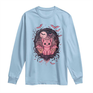 Cute Pastel Goth Bat Cat Long Sleeve Shirt Funny Gothic Halloween Art TS12 Light Blue Print Your Wear