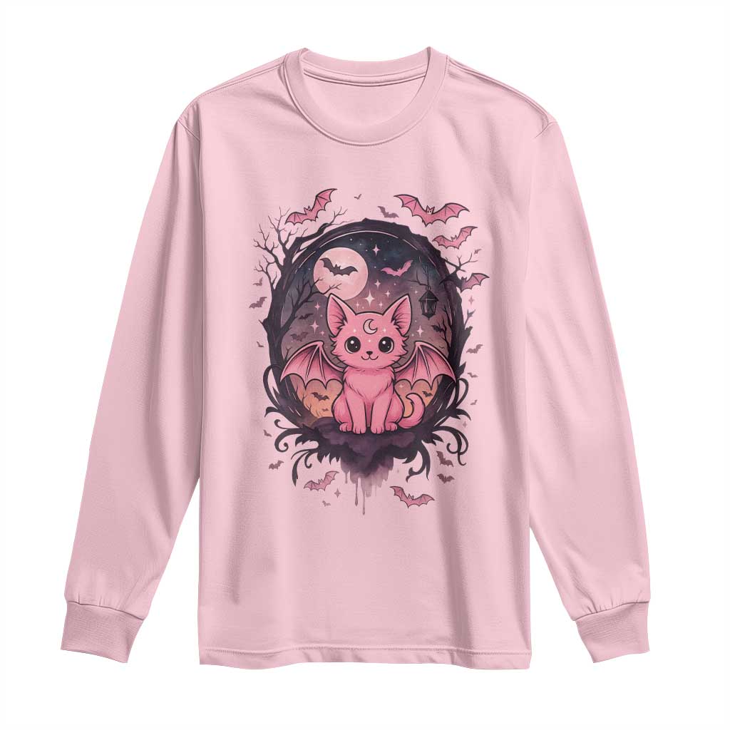 Cute Pastel Goth Bat Cat Long Sleeve Shirt Funny Gothic Halloween Art TS12 Light Pink Print Your Wear