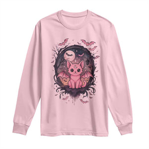 Cute Pastel Goth Bat Cat Long Sleeve Shirt Funny Gothic Halloween Art TS12 Light Pink Print Your Wear