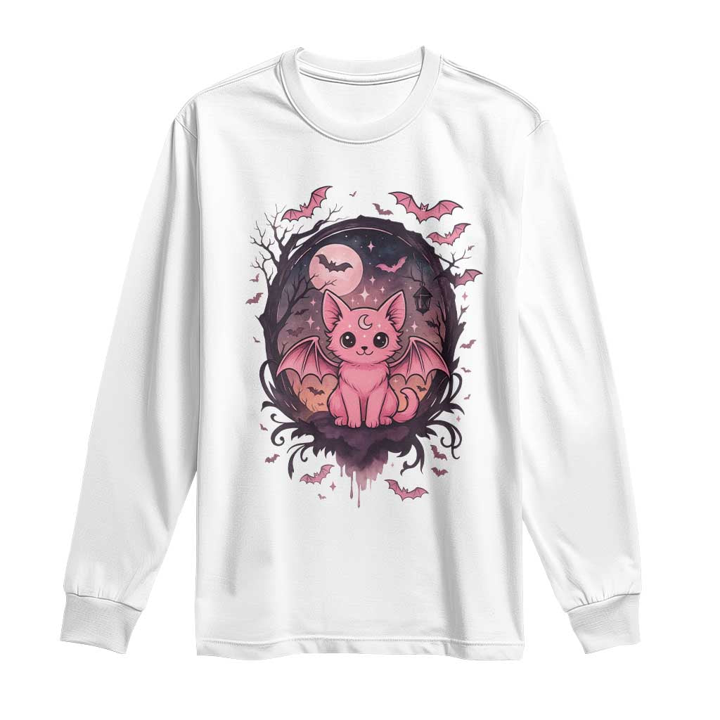 Cute Pastel Goth Bat Cat Long Sleeve Shirt Funny Gothic Halloween Art TS12 White Print Your Wear
