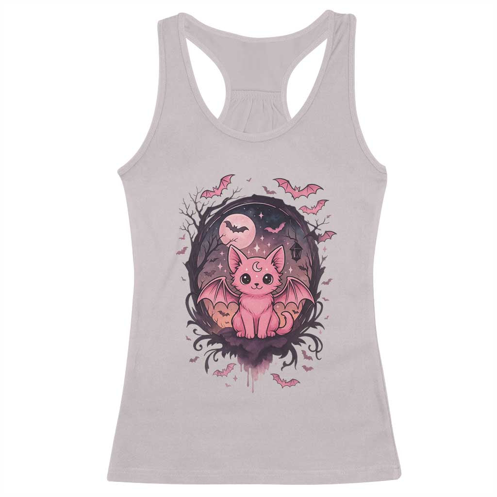 Cute Pastel Goth Bat Cat Racerback Tank Top Funny Gothic Halloween Art TS12 Ice Gray Print Your Wear