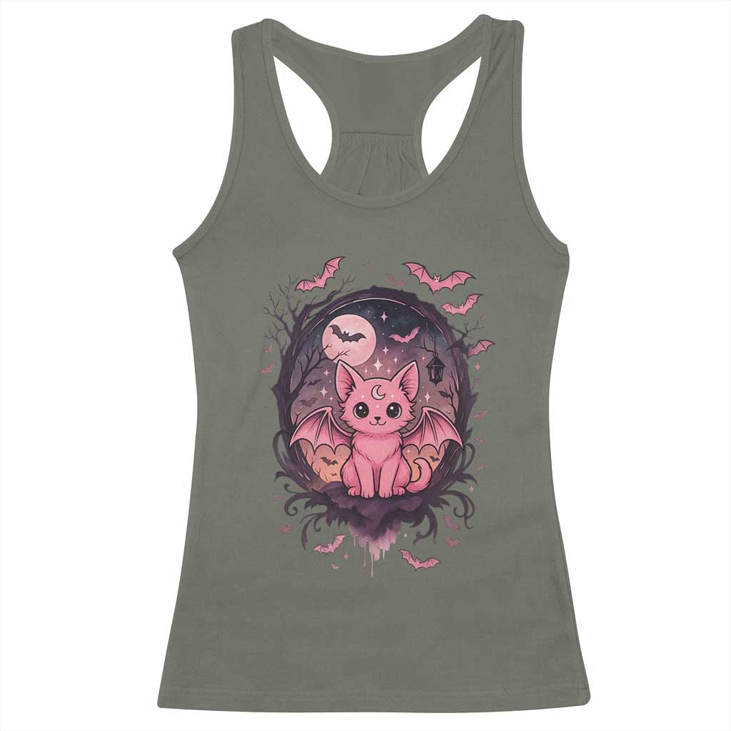 Cute Pastel Goth Bat Cat Racerback Tank Top Funny Gothic Halloween Art TS12 Military Green Print Your Wear