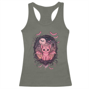 Cute Pastel Goth Bat Cat Racerback Tank Top Funny Gothic Halloween Art TS12 Military Green Print Your Wear