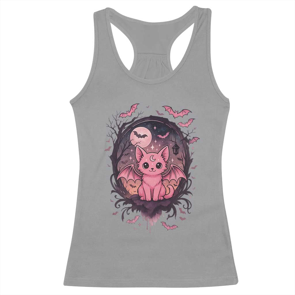 Cute Pastel Goth Bat Cat Racerback Tank Top Funny Gothic Halloween Art TS12 Sport Gray Print Your Wear