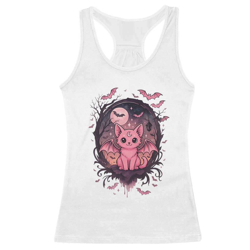 Cute Pastel Goth Bat Cat Racerback Tank Top Funny Gothic Halloween Art TS12 White Print Your Wear