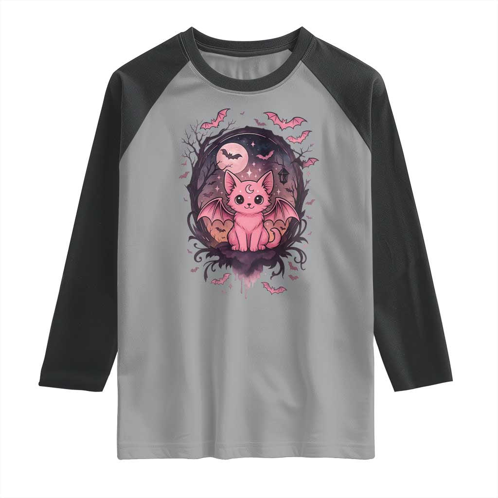 Cute Pastel Goth Bat Cat Raglan Shirt Funny Gothic Halloween Art TS12 Sport Gray Black Print Your Wear