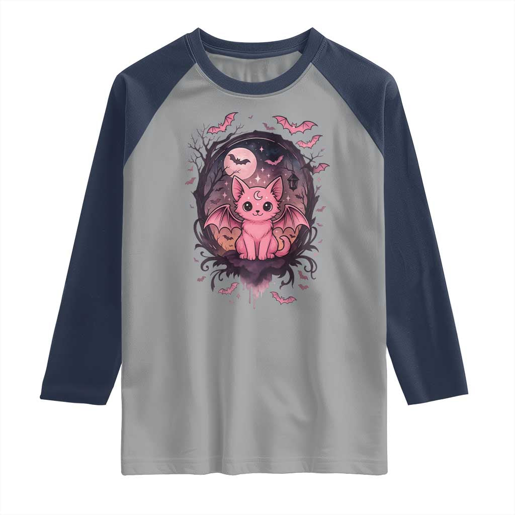 Cute Pastel Goth Bat Cat Raglan Shirt Funny Gothic Halloween Art TS12 Sport Gray Navy Print Your Wear