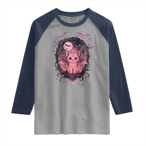Cute Pastel Goth Bat Cat Raglan Shirt Funny Gothic Halloween Art TS12 Sport Gray Navy Print Your Wear