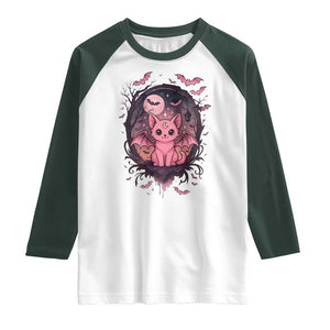 Cute Pastel Goth Bat Cat Raglan Shirt Funny Gothic Halloween Art TS12 White Dark Forest Green Print Your Wear