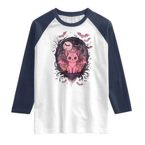 Cute Pastel Goth Bat Cat Raglan Shirt Funny Gothic Halloween Art TS12 White Navy Print Your Wear