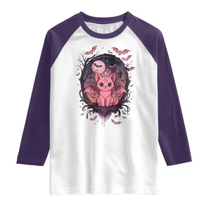 Cute Pastel Goth Bat Cat Raglan Shirt Funny Gothic Halloween Art TS12 White Purple Print Your Wear