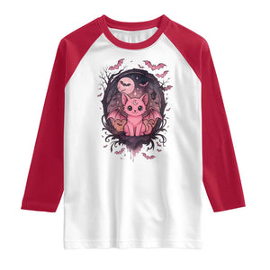 Cute Pastel Goth Bat Cat Raglan Shirt Funny Gothic Halloween Art TS12 White Red Print Your Wear