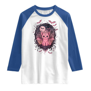 Cute Pastel Goth Bat Cat Raglan Shirt Funny Gothic Halloween Art TS12 White Royal Print Your Wear