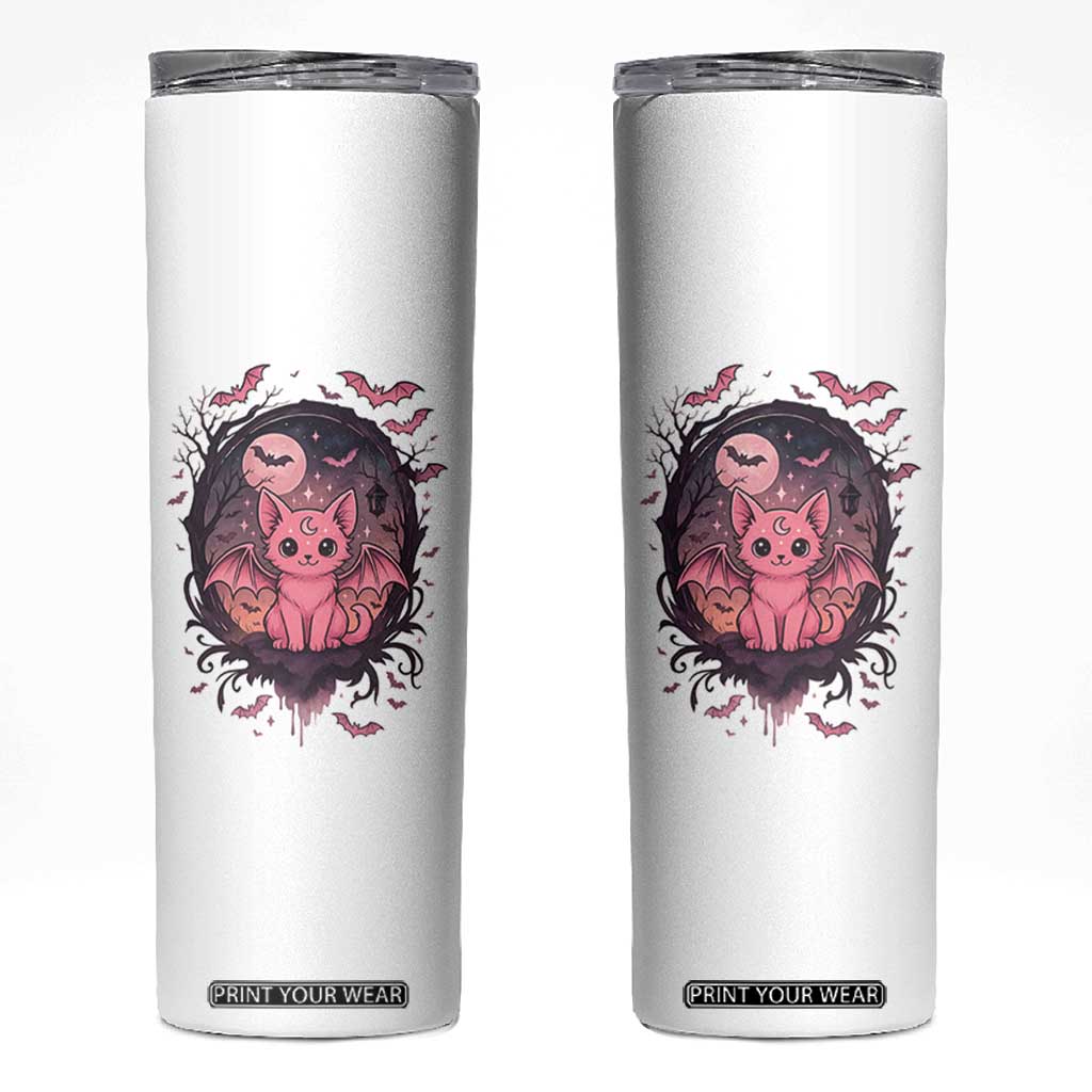 Cute Pastel Goth Bat Cat Skinny Tumbler Funny Gothic Halloween Art TS12 White Print Your Wear