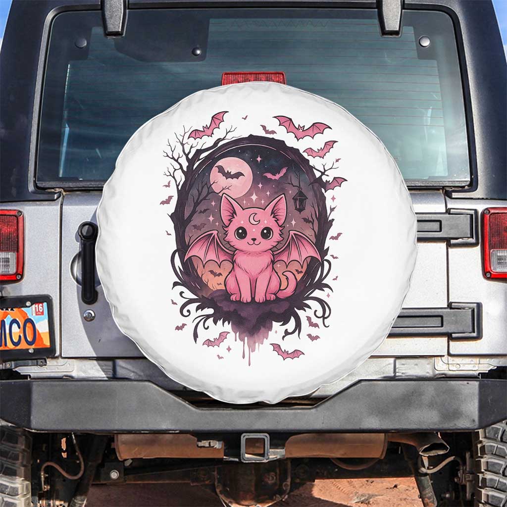 Cute Pastel Goth Bat Cat Spare Tire Cover Funny Gothic Halloween Art TS12 No hole White Print Your Wear