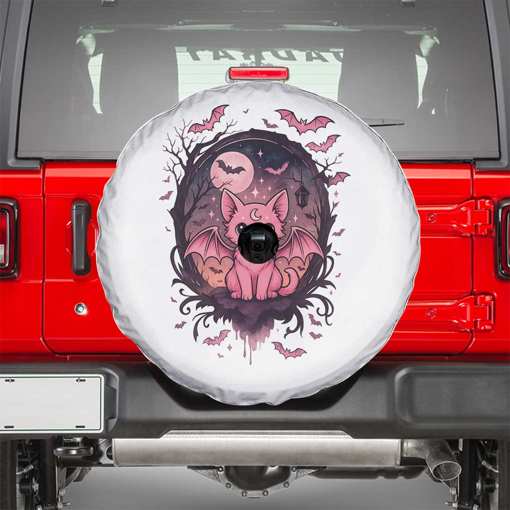 Cute Pastel Goth Bat Cat Spare Tire Cover Funny Gothic Halloween Art TS12 White Print Your Wear