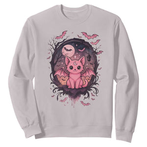 Cute Pastel Goth Bat Cat Sweatshirt Funny Gothic Halloween Art TS12 Ice Gray Print Your Wear