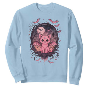 Cute Pastel Goth Bat Cat Sweatshirt Funny Gothic Halloween Art TS12 Light Blue Print Your Wear