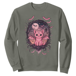 Cute Pastel Goth Bat Cat Sweatshirt Funny Gothic Halloween Art TS12 Military Green Print Your Wear
