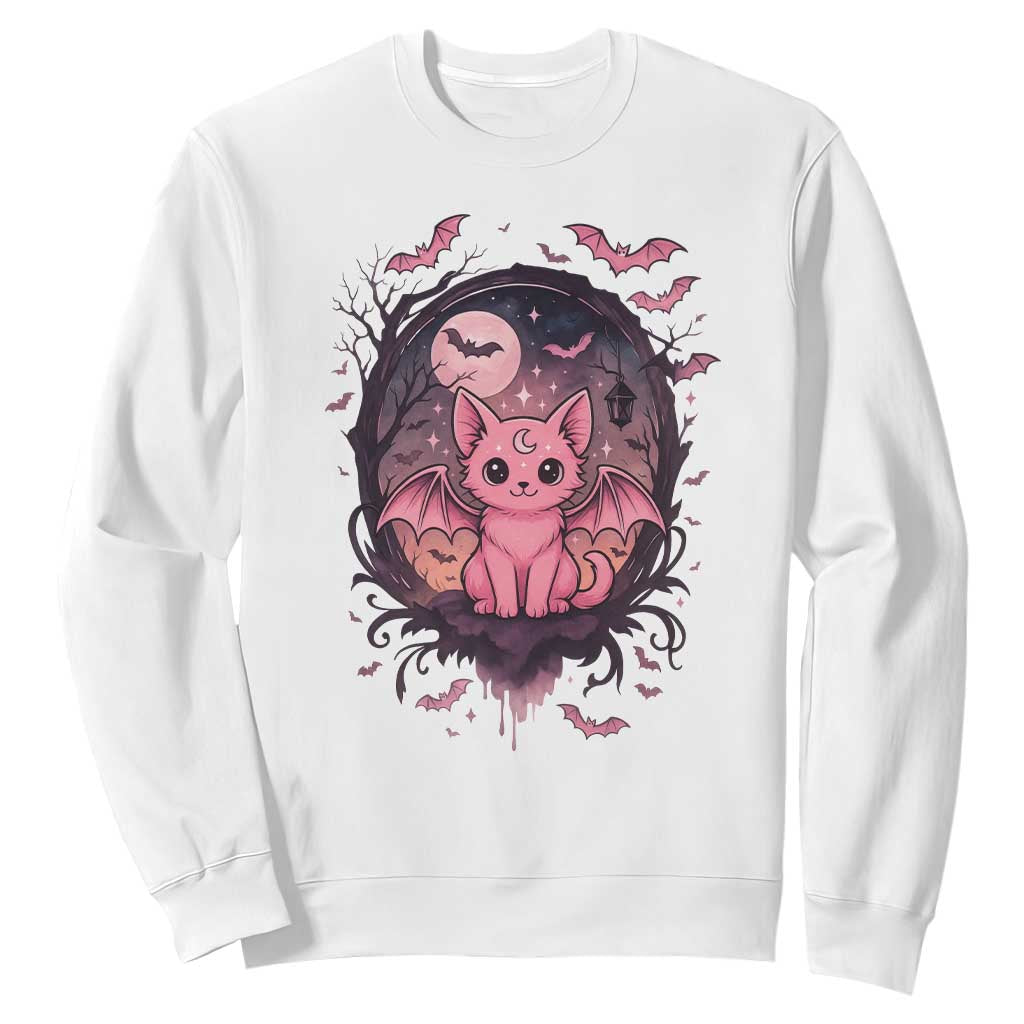Cute Pastel Goth Bat Cat Sweatshirt Funny Gothic Halloween Art TS12 White Print Your Wear