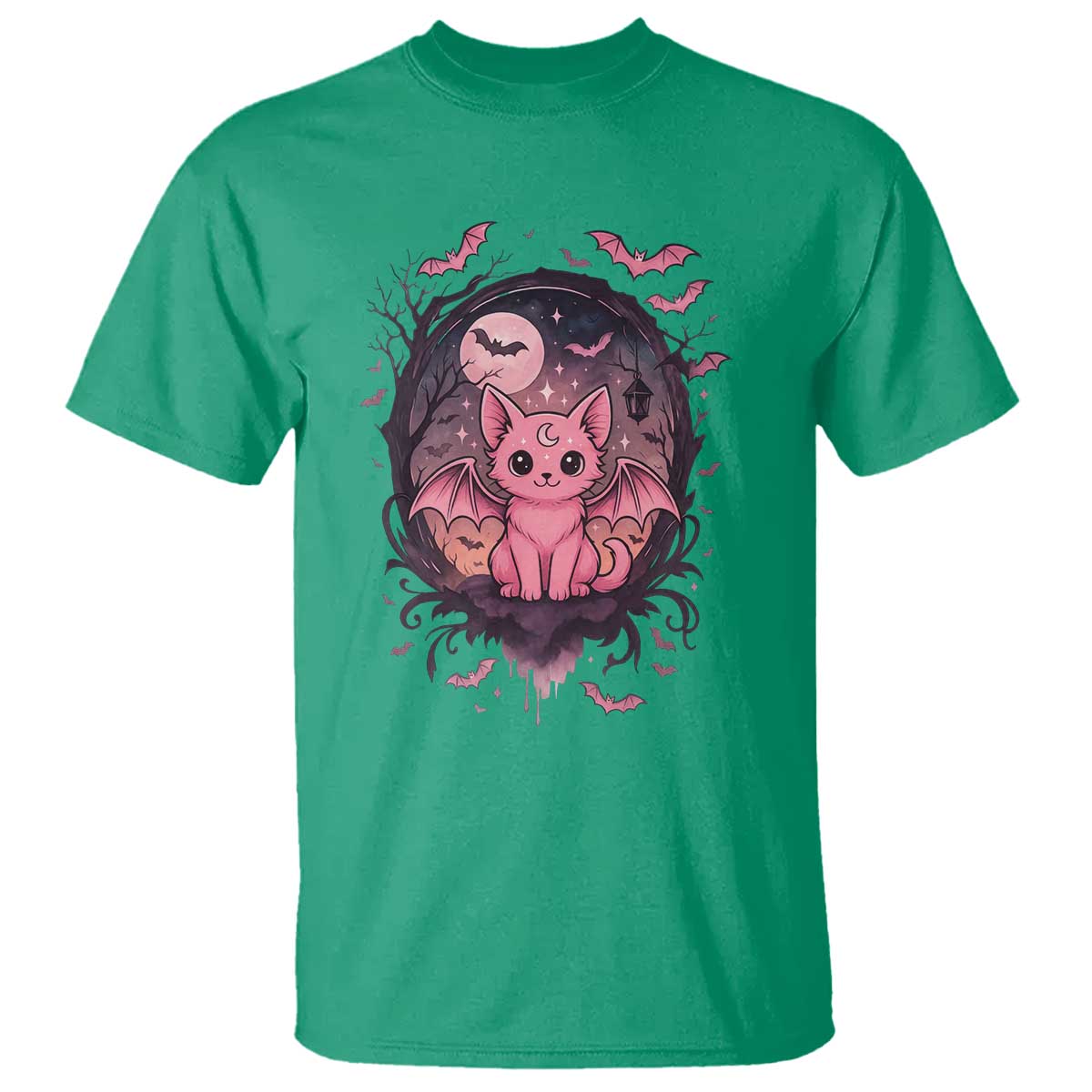 Cute Pastel Goth Bat Cat T Shirt Funny Gothic Halloween Art TS12 Irish Green Print Your Wear