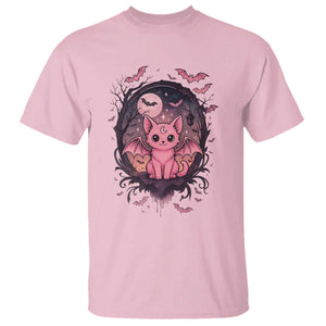 Cute Pastel Goth Bat Cat T Shirt Funny Gothic Halloween Art TS12 Light Pink Print Your Wear