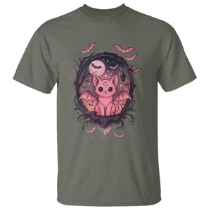Cute Pastel Goth Bat Cat T Shirt Funny Gothic Halloween Art TS12 Military Green Print Your Wear