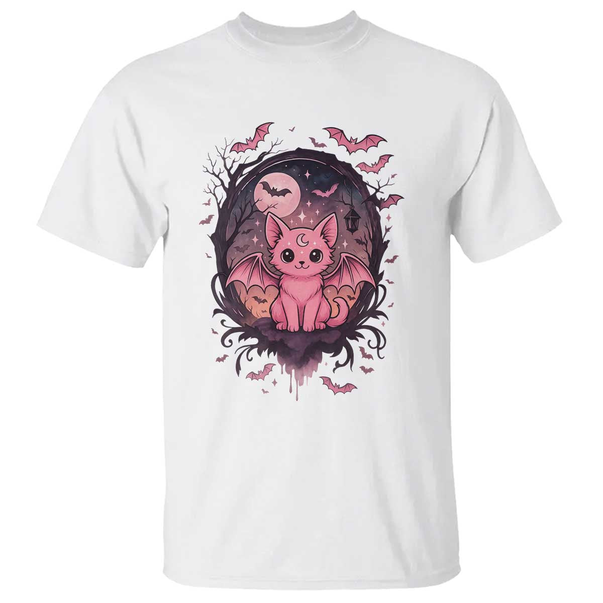 Cute Pastel Goth Bat Cat T Shirt Funny Gothic Halloween Art TS12 White Print Your Wear