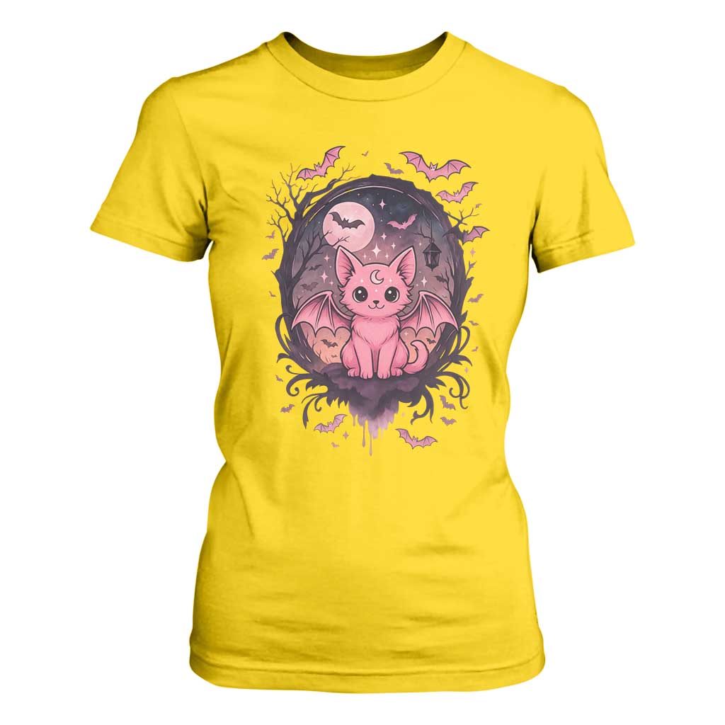 Cute Pastel Goth Bat Cat T Shirt For Women Funny Gothic Halloween Art TS12 Daisy Print Your Wear