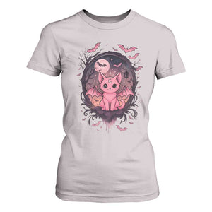 Cute Pastel Goth Bat Cat T Shirt For Women Funny Gothic Halloween Art TS12 Ice Gray Print Your Wear