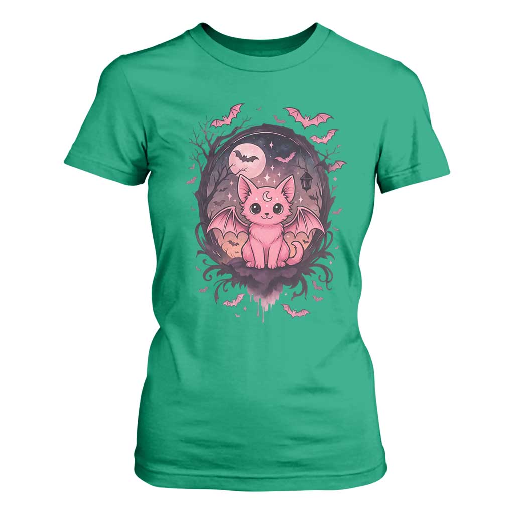 Cute Pastel Goth Bat Cat T Shirt For Women Funny Gothic Halloween Art TS12 Irish Green Print Your Wear
