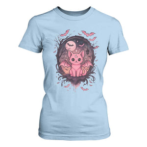Cute Pastel Goth Bat Cat T Shirt For Women Funny Gothic Halloween Art TS12 Light Blue Print Your Wear