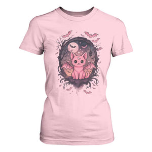 Cute Pastel Goth Bat Cat T Shirt For Women Funny Gothic Halloween Art TS12 Light Pink Print Your Wear