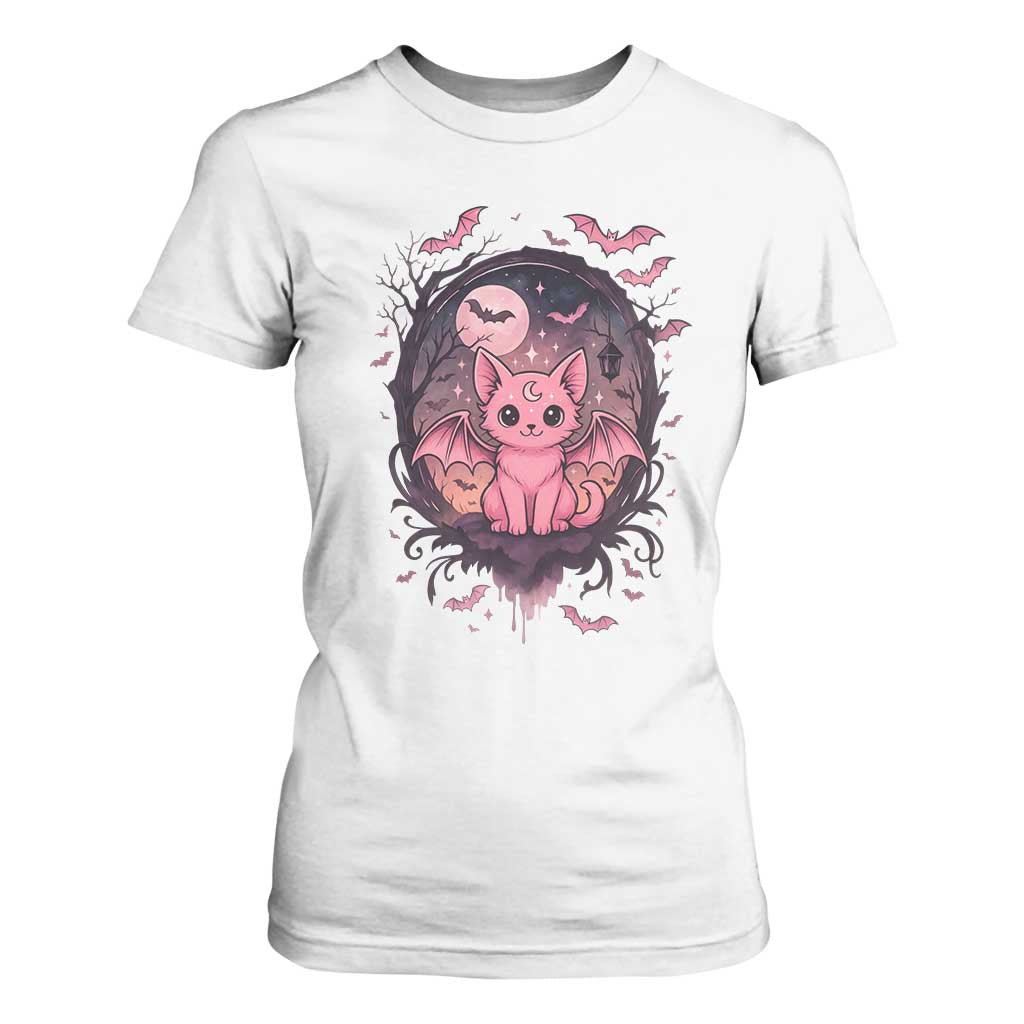 Cute Pastel Goth Bat Cat T Shirt For Women Funny Gothic Halloween Art TS12 White Print Your Wear