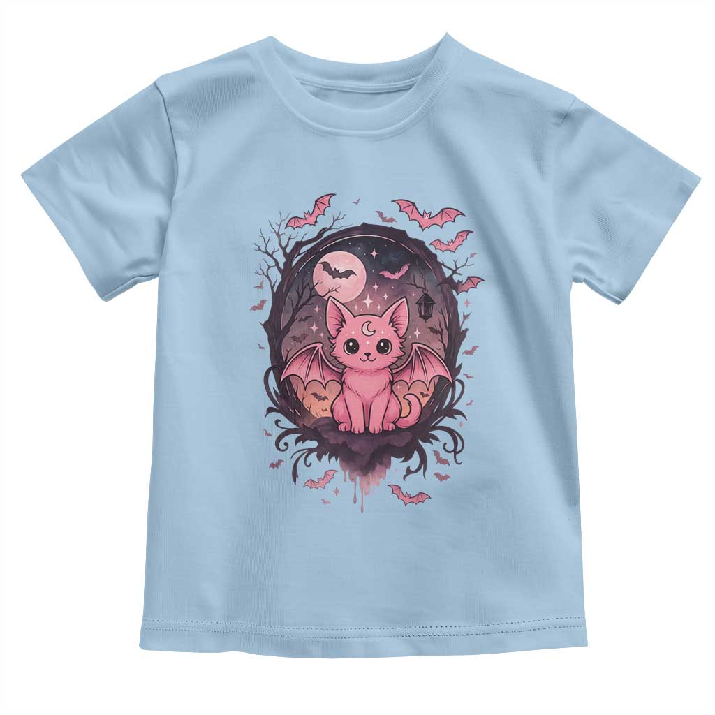 Cute Pastel Goth Bat Cat Toddler T Shirt Funny Gothic Halloween Art TS12 Light Blue Print Your Wear